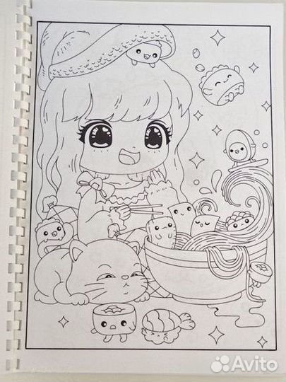 Раскраска Chibi girls & Kawai Food