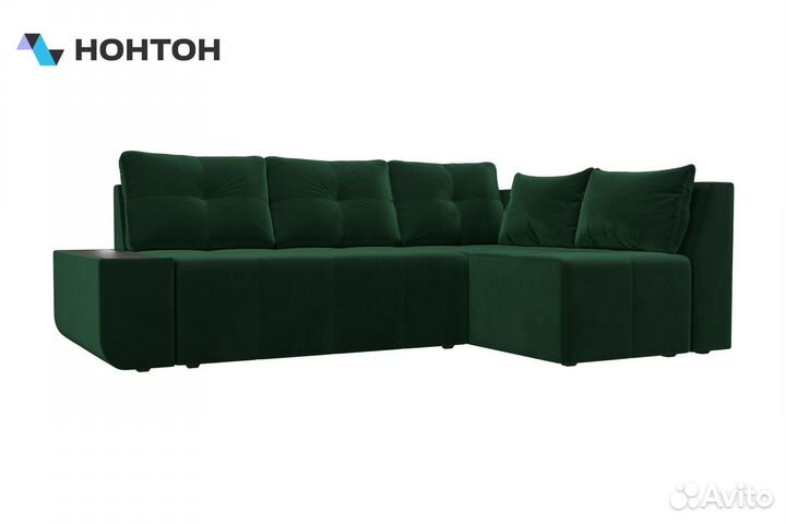 Диван угловой пума Амадэус велюр зеленый