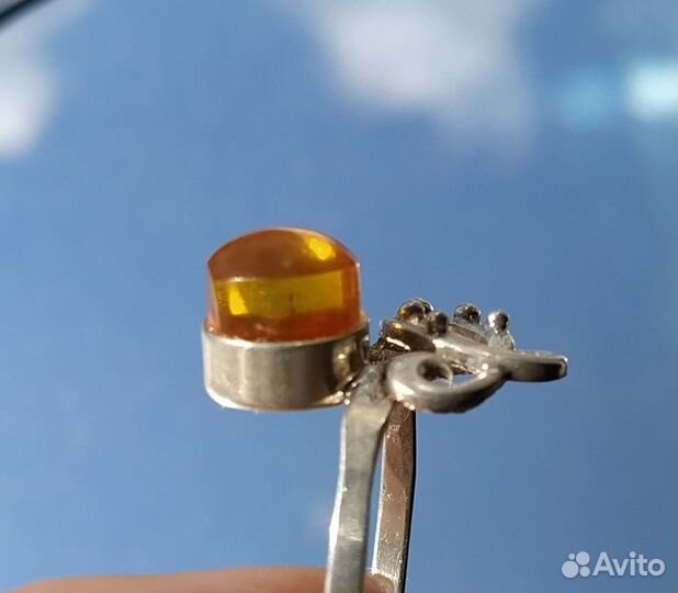 Кольцо серебро СССР 925 проба звезда янтарь