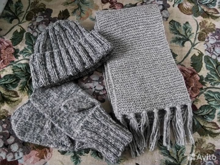 Шапка+шарф вязаные теплые, комплекты