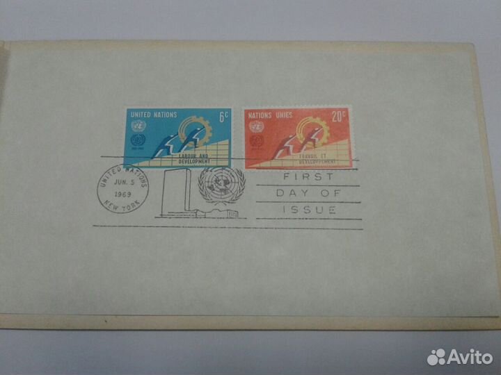 Оон 1969г. Буклет с 2 марками. Гашение первого дня