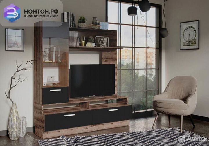 Стенка Инфинити черный / дуб монастырский