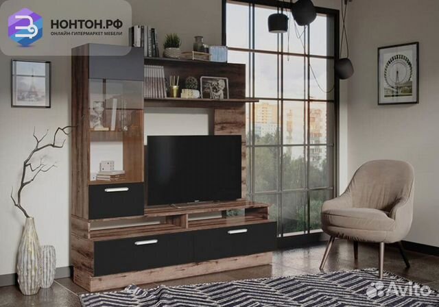 Стенка Инфинити черный / дуб монастырский