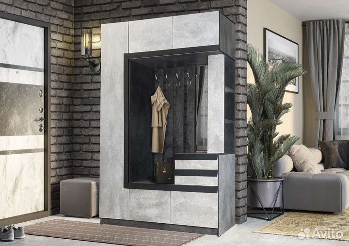 Прихожая Лайф 1,5 м бетон темный/бетон светлый