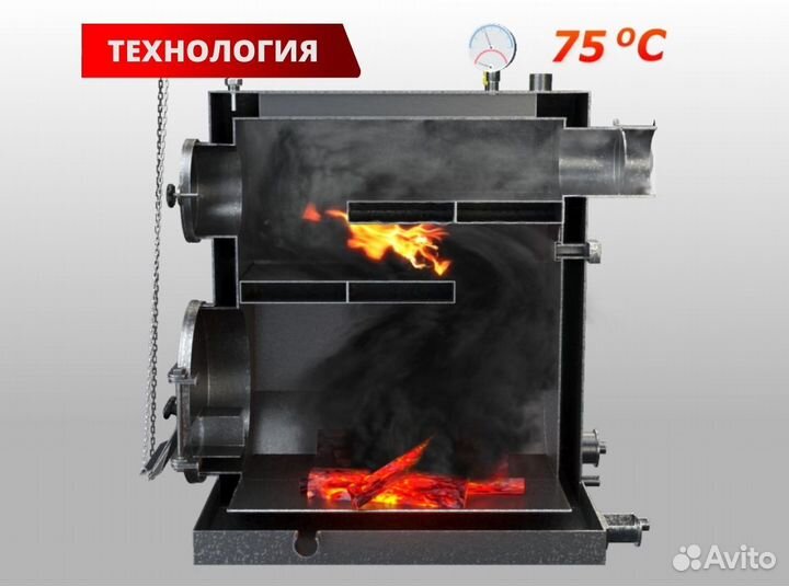 Котел пиролизный длительного горения 35 кВт