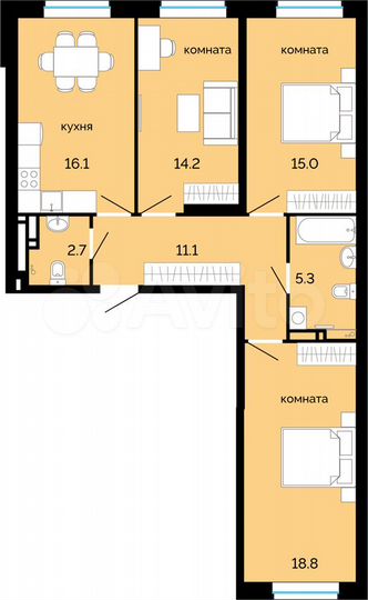 3-к. квартира, 83,2 м², 11/25 эт.