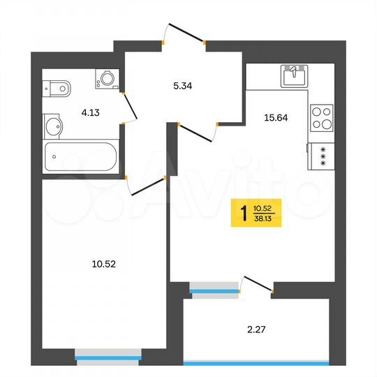 2-к. квартира, 38,1 м², 1/18 эт.