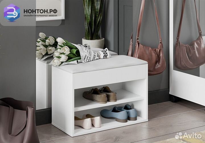 Тумба для обуви Лайт тип 1 белый глянец