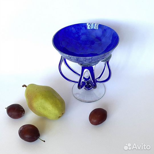 Ваза для фруктов синее стекло Makora бу