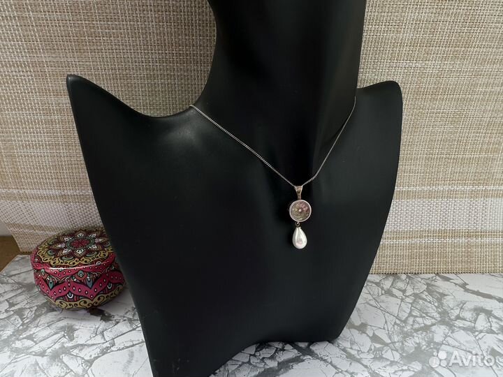 Цепочка с кулоном серебро 875 бриллиант патина вин