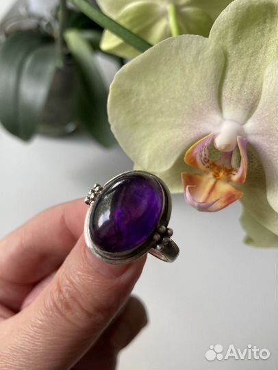 Коплект кольцо кулон винтаж аметист серебро