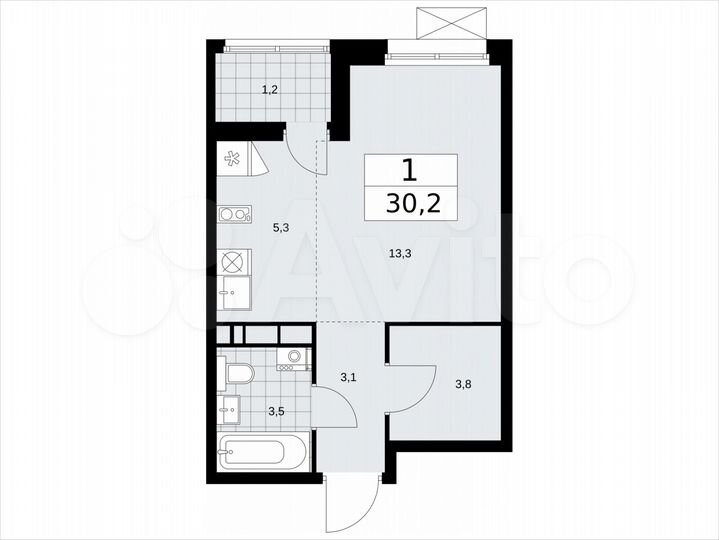 Квартира-студия, 30,2 м², 8/12 эт.