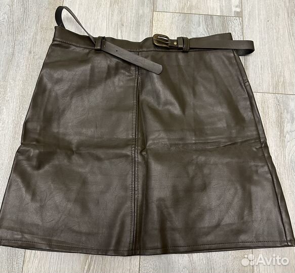 Юбка эко кожа 42-44 цвет хаки (темный хаки)