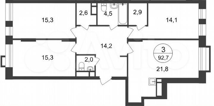 3-к. квартира, 92,7 м², 20/20 эт.