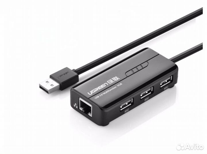USB-HUB Ugreen + сетевая карта 100 mbit/sec, 3xUSB