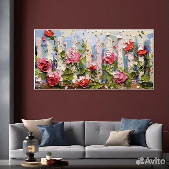 Объёмная картина маслом садовые розы Примерка