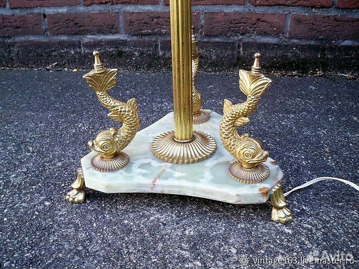 Шикарный торшер с ониксом и рыбками из латуни