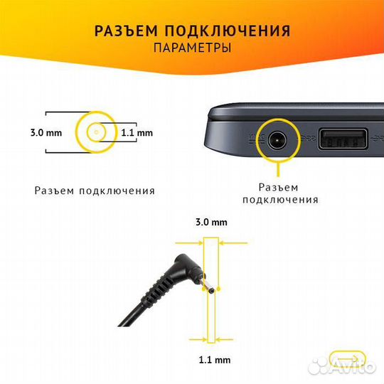 Блок питания для ноутбука Acer 19V, 2.37А, 45W, 3