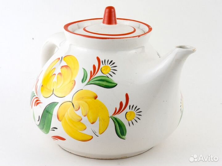 Большой чайник керамика СССР цветочный орнамент