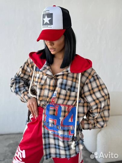 Стильная комбинированная рубашка (42-52)