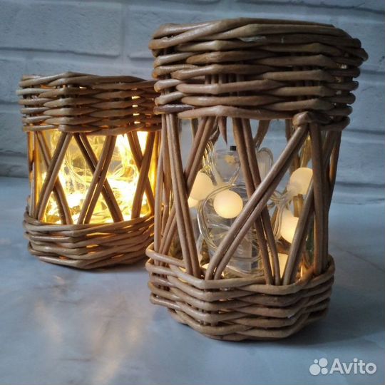 Плетеный подсвечник из бумажной лозы. Набор 4 штук