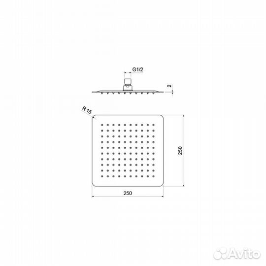 Верхний душ aquatek, квадратный 250*250*2 мм, мат