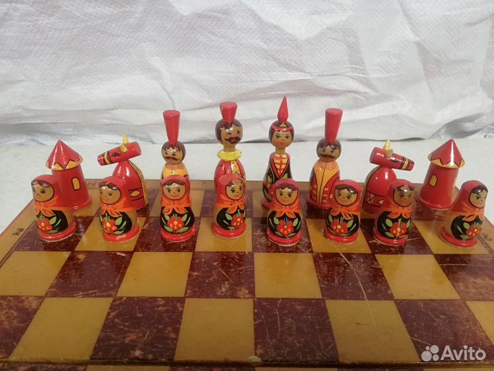 Шахматы СССР матрешки Лаковая ручная роспись
