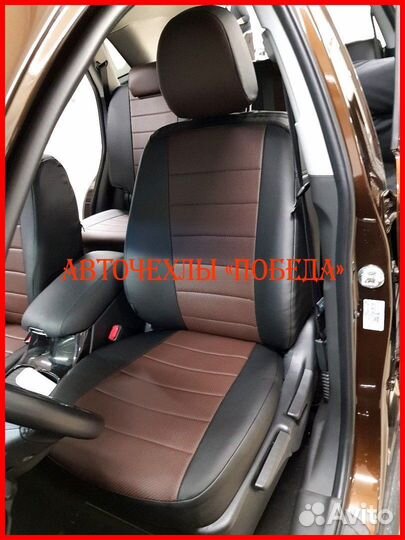 Чехлы Kia Sorento 2 из экокожи чёрно-шоколадные