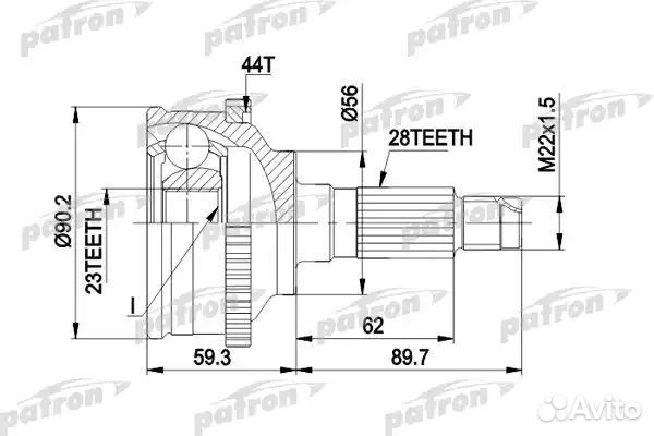 Шрус наружн к-кт 28x56x23 ABS:44T mazda: 626 IV