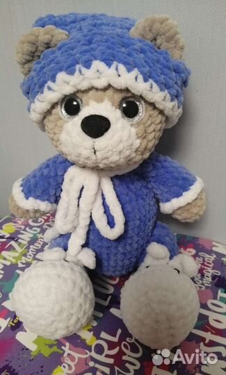 Вязаная игрушка Мишка в пижаме