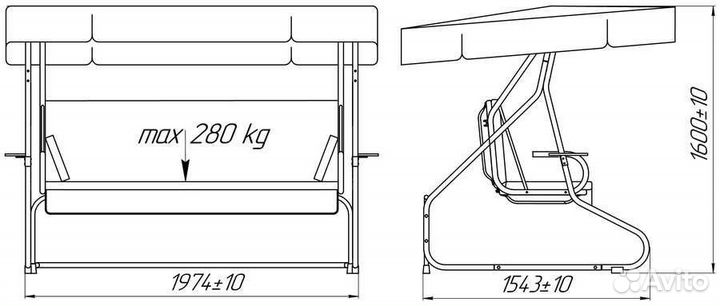 Садовые качели 3-х местные до 280 кг