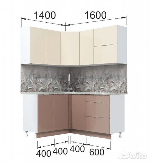 Кухня угловая Асти. Готовый комплект, латте