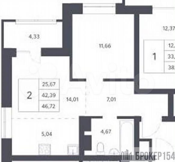 1-к. квартира, 42,4 м², 7/21 эт.
