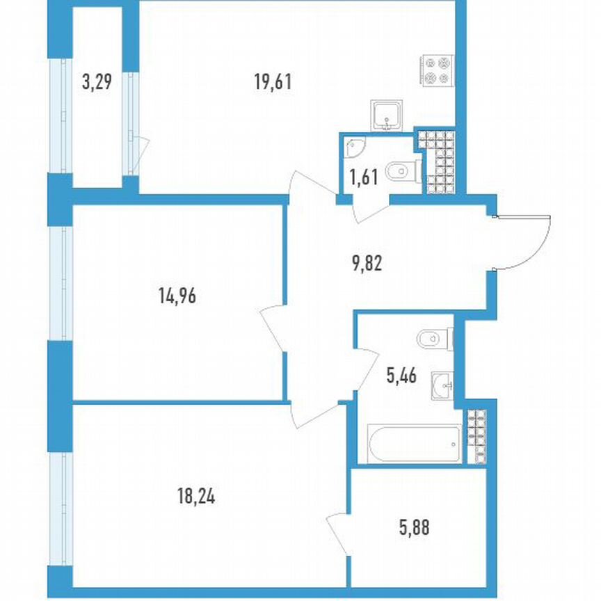 2-к. квартира, 77 м², 13/23 эт.