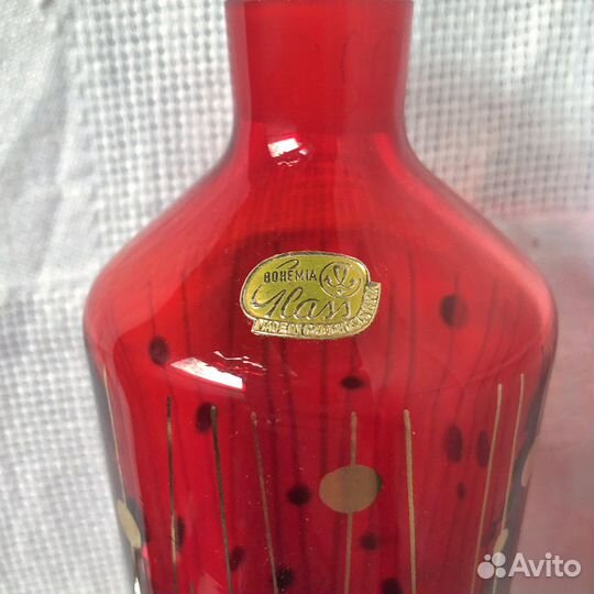 Набор из штофа и 6 стопок (рубин, Богемия, новый)