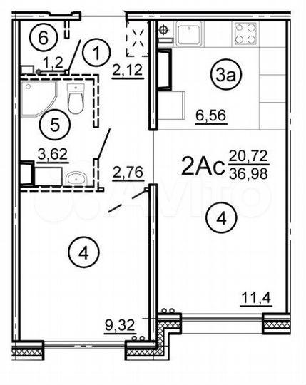 2-к. квартира, 37 м², 5/16 эт.