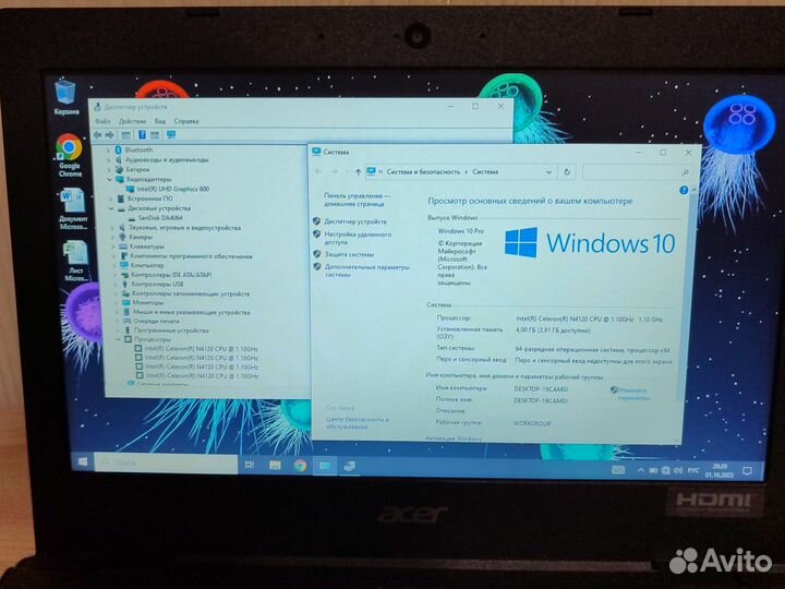 Компактный ноутбук Intel 4 ядра/SSD/DDR4-4Gb/11.6