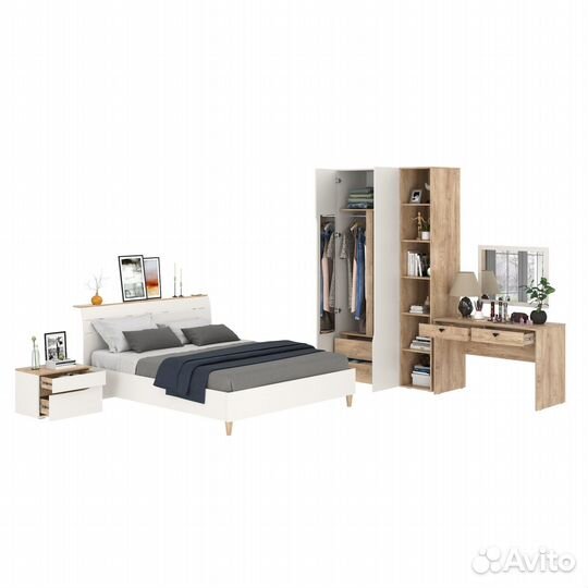 Спальня Моби Муссон №16 цвет белый/дуб эндгрейн элегантный