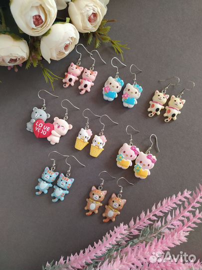 Детские серьги Хелло Китти, мармеладные мишки