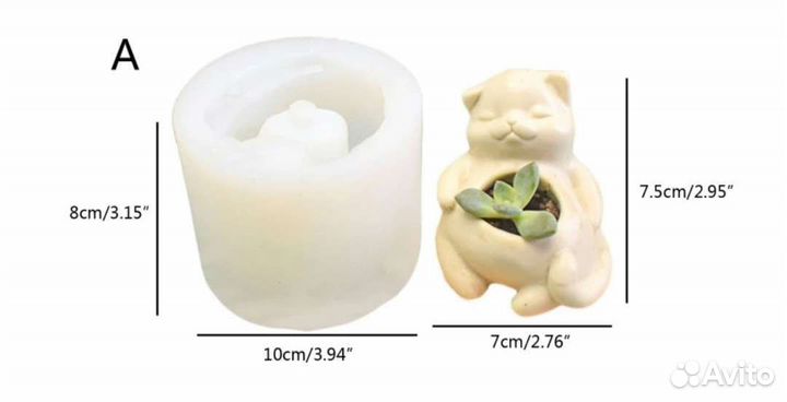 Силиконовая форма кашпо кот, слоник,единорог