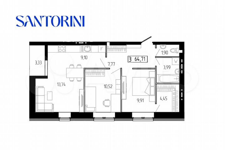 3-к. квартира, 64,7 м², 5/8 эт.