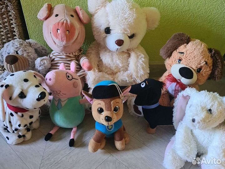 Мягкие медведь,кот,собака,поросёнок,такса,заяц