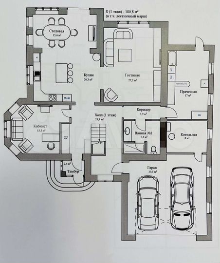 Коттедж 350 м² на участке 10 сот.