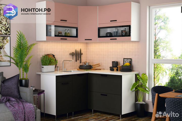Кухня Техно 1.4 на 1.4 м компоновка №2 пудра софт