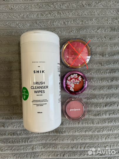 Румяна, салфетки для очищения кистей shik
