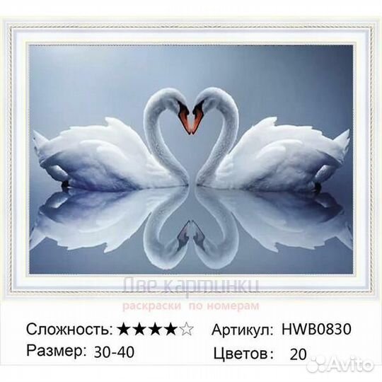 Алмазная мозаика 30x40 Два белоснежных лебедя