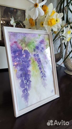 Картина акварель Цветы Глициния Розы