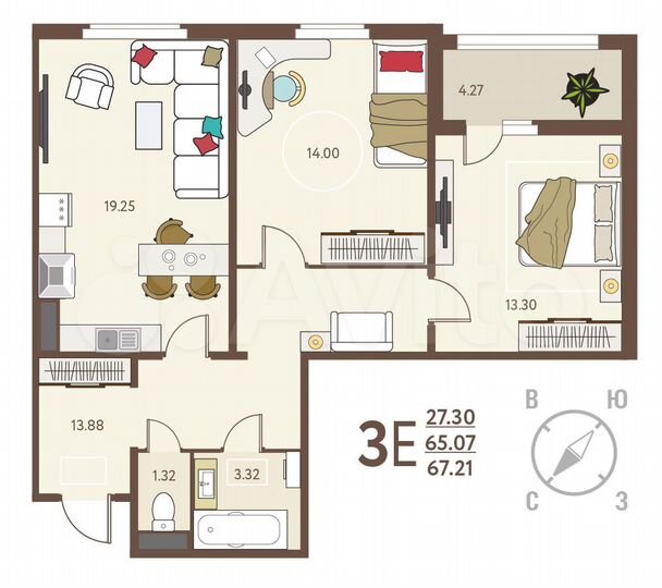 2-к. квартира, 67,2 м², 16/17 эт.