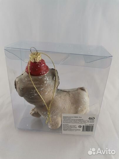 Украшение елочное собака, 10 см, пластик, в прозр