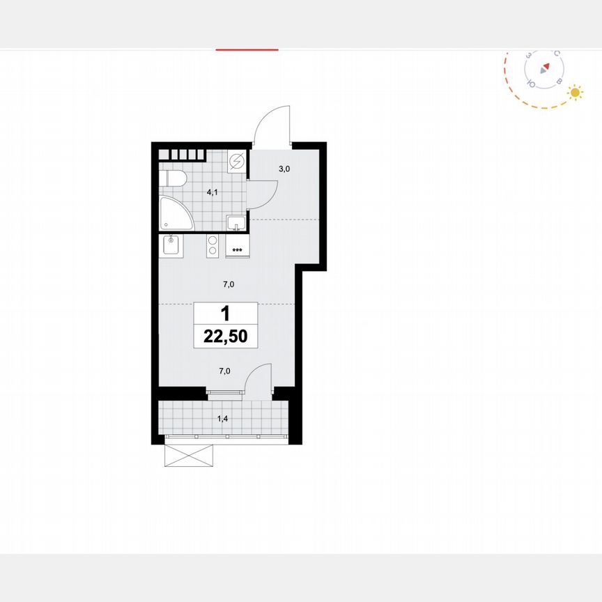 Квартира-студия, 22,5 м², 4/8 эт.